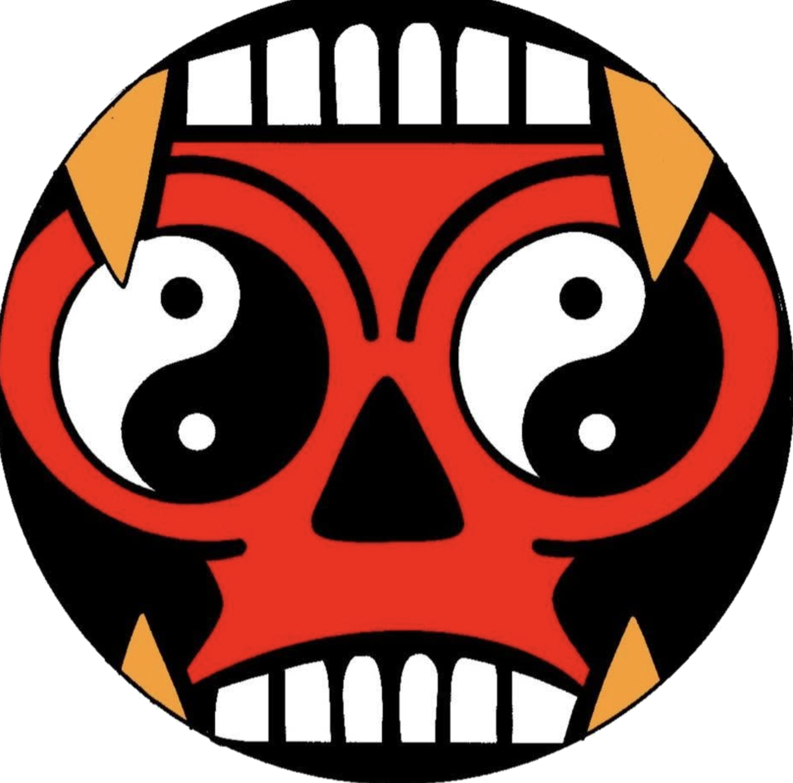 Flat red demon mask logo
